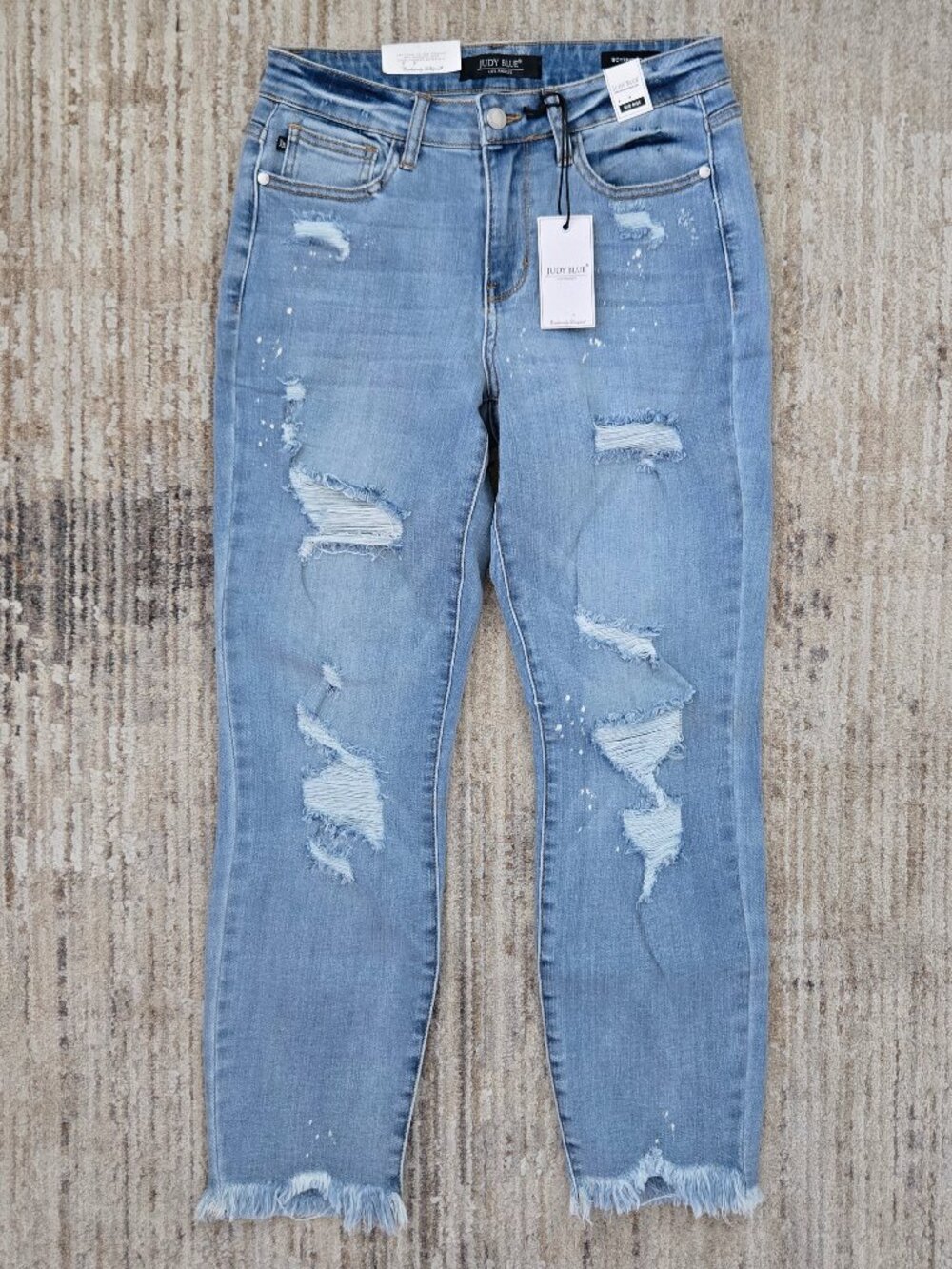NWT Judy Blue Mid Rise Boyfriend Fit Jeans Womens Distressed Bleach Spotted 28